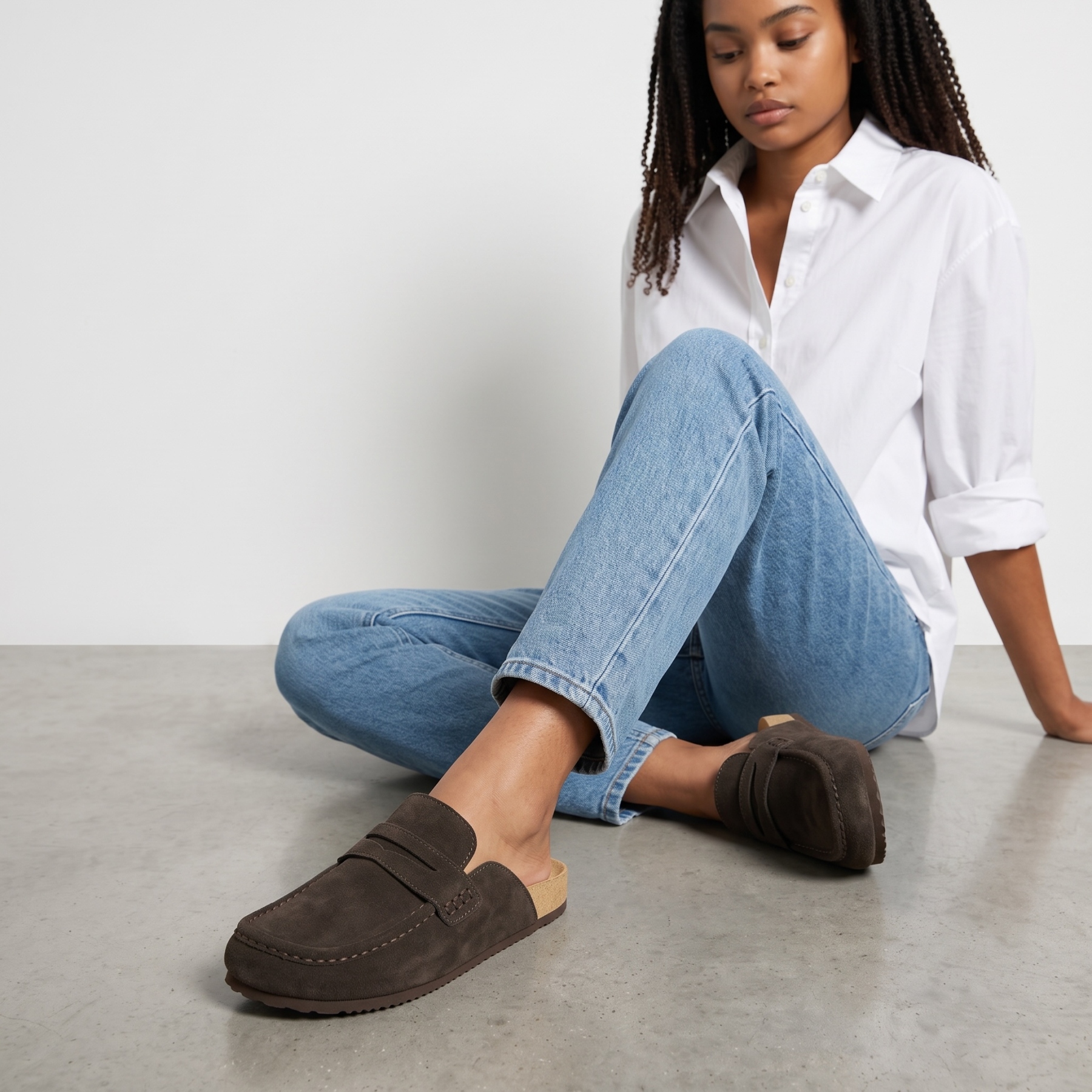 Cow Suede Leather Flat Loafer Mule Clogs
