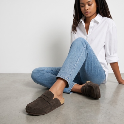 Cow Suede Leather Flat Loafer Mule Clogs