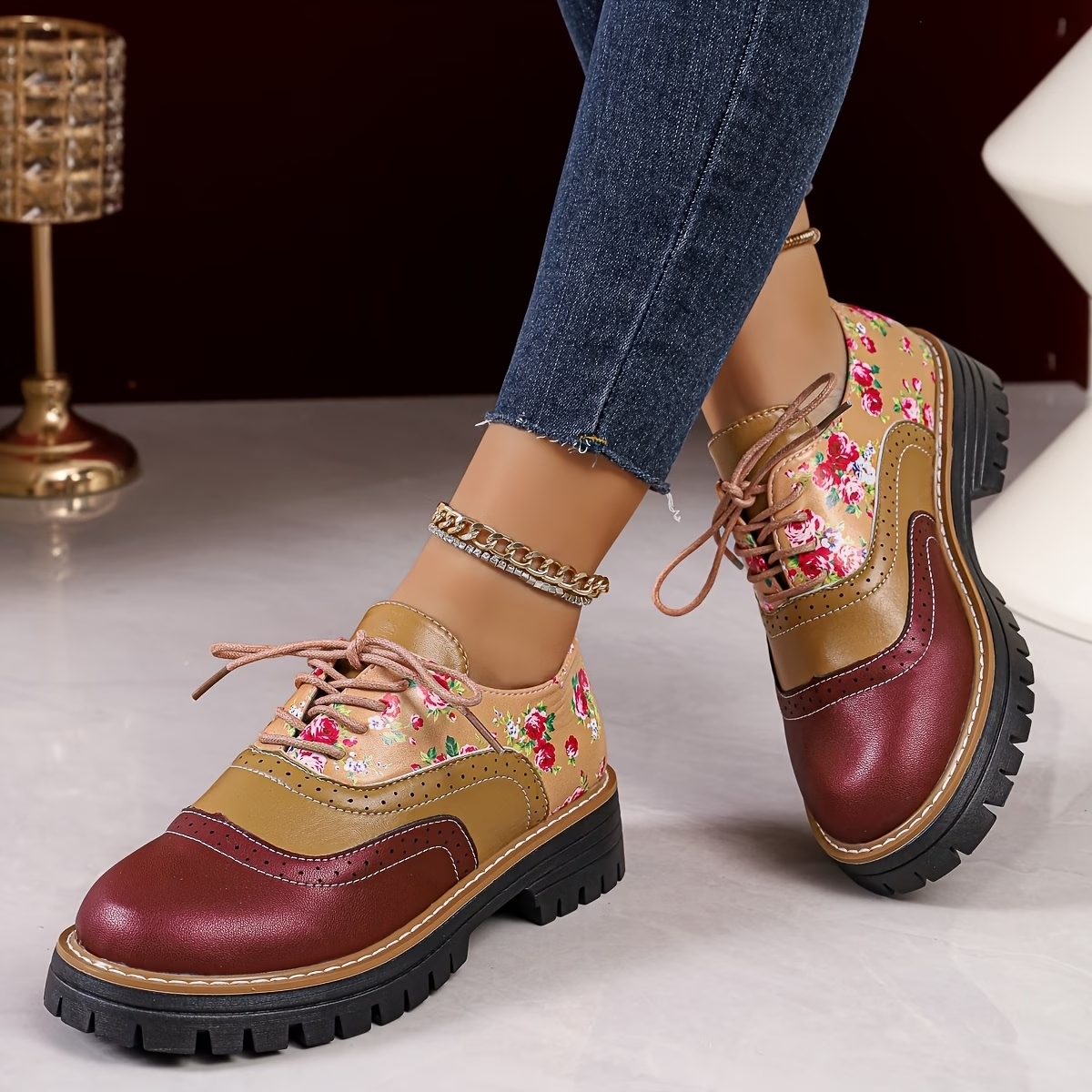 Women's Floral Print Oxford Loafers