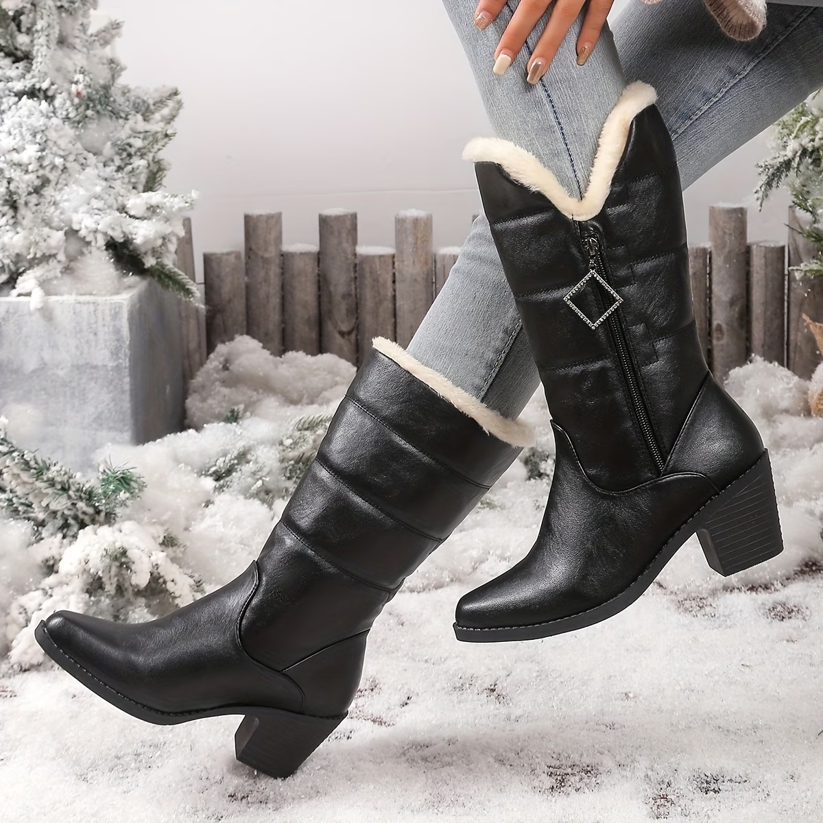 Women's Solid Color Side Zipper Boots
