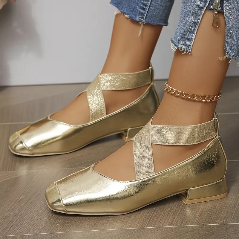 Women's Low-heeled Cross-elastic Single Shoes