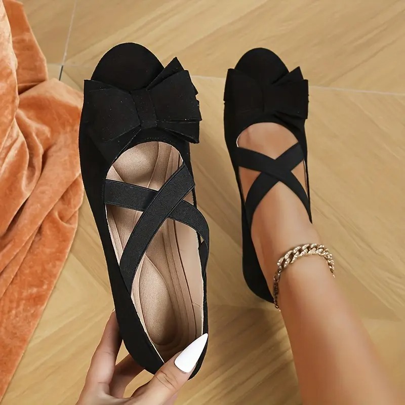 Womens Solid Color Bowknot Ballet Flats