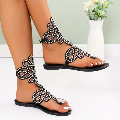 Womens Rhinestone Flat Sandals
