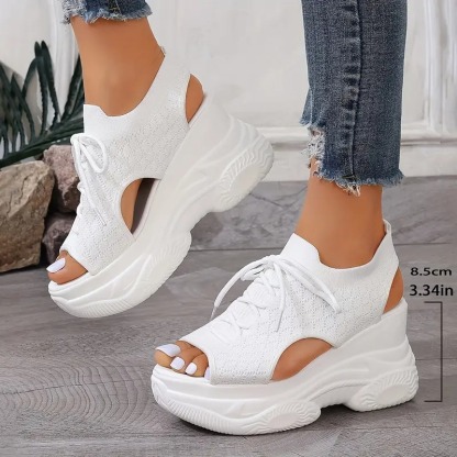 Breathable Knit Platform Wedge Sandals