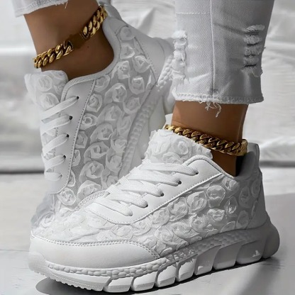 3D Rose Lace-up Casual Sneakers