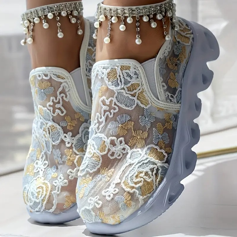 Women'S Floral Embroidered Sneakers
