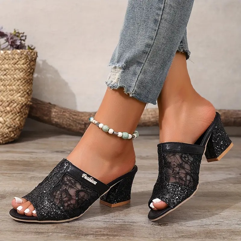 High Heel Sequin Sandals