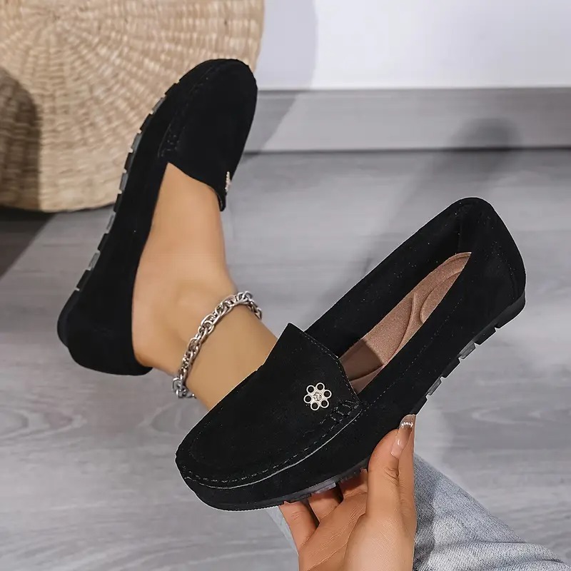 Women's Metallic Flower Accents Slip-On Flats