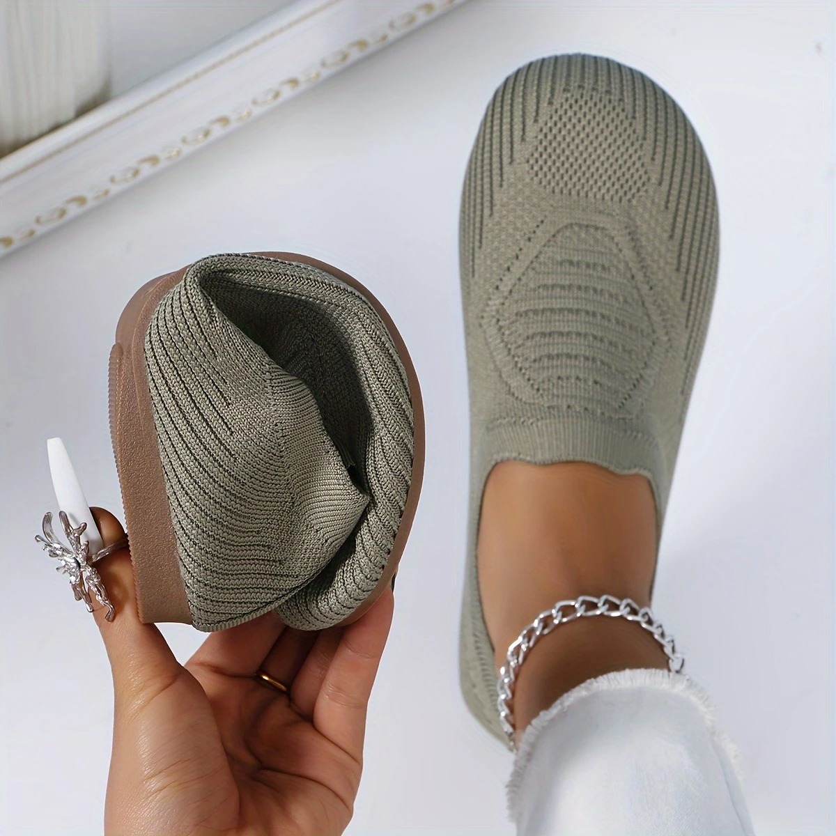 Breathable Knit Slip-On Flats