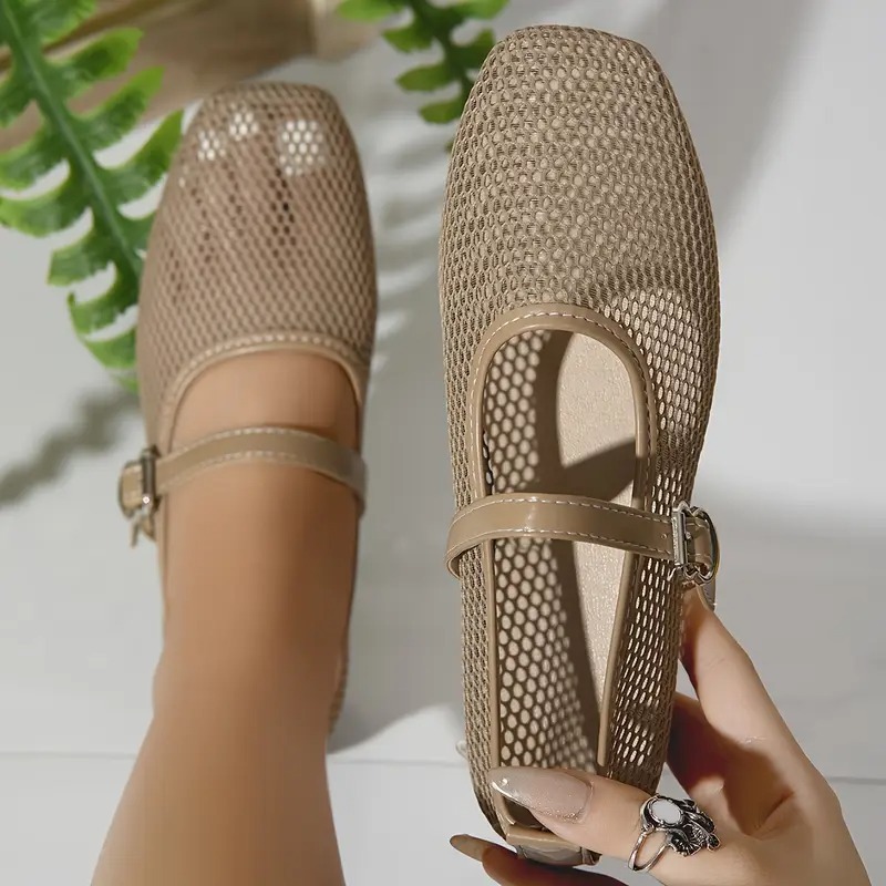 Breathable Vintage Square Toe Flats