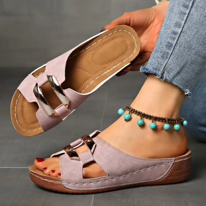 Women's Slip-On Buckle Straps Wedge Sandals