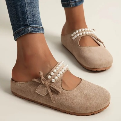 Women's Pearl Bow Mary Jane Flats
