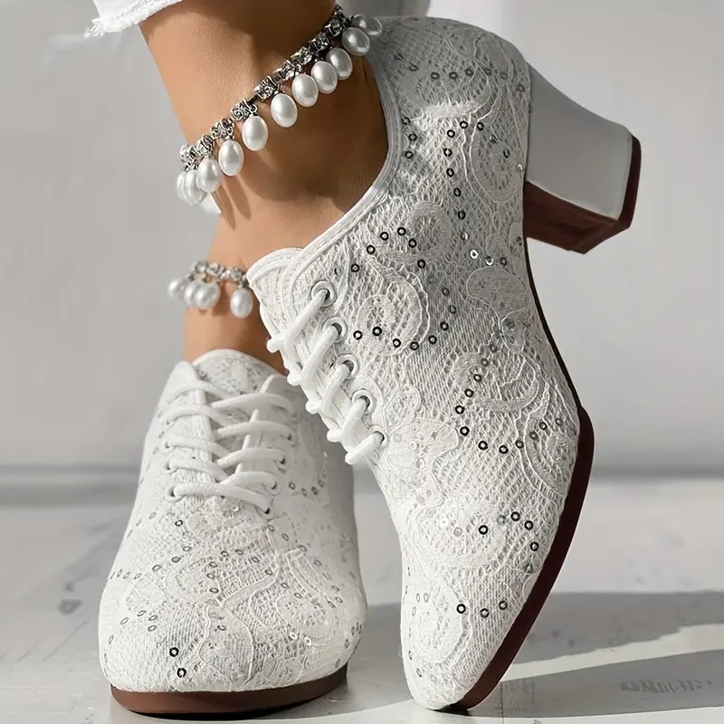 Closed Toe Lace-Up Latin Dance Heels