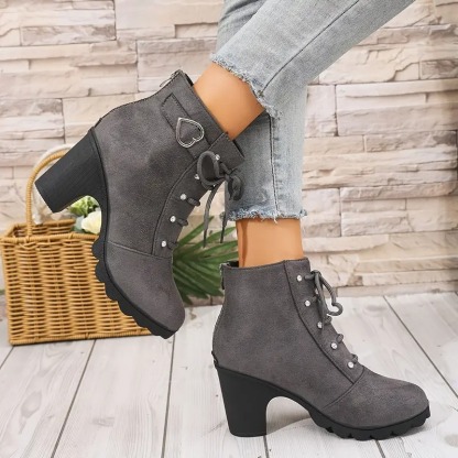 Women's Heart Chunky Heel Ankle Boots