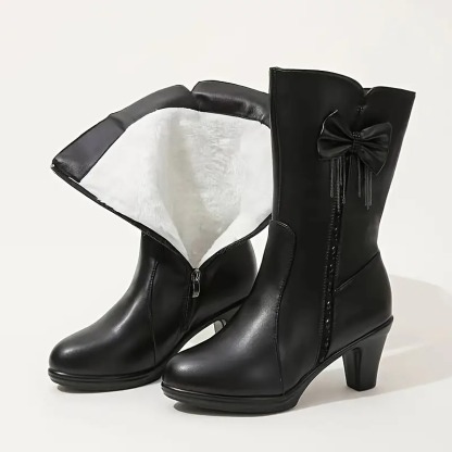 Women's Bowknot Chunky Heel Boots