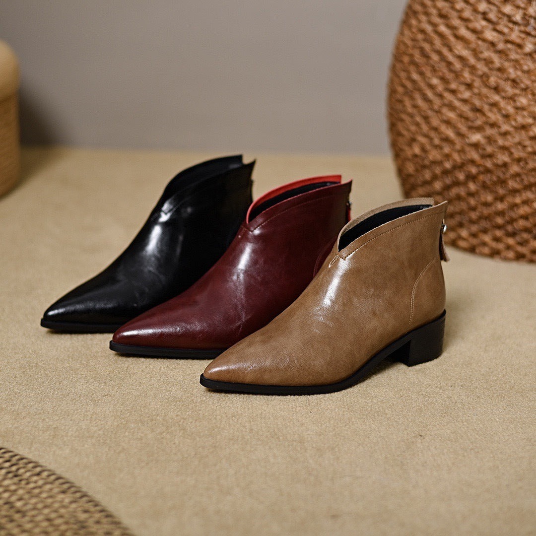 Women's Sexy V-cut Leather Ankle Boots