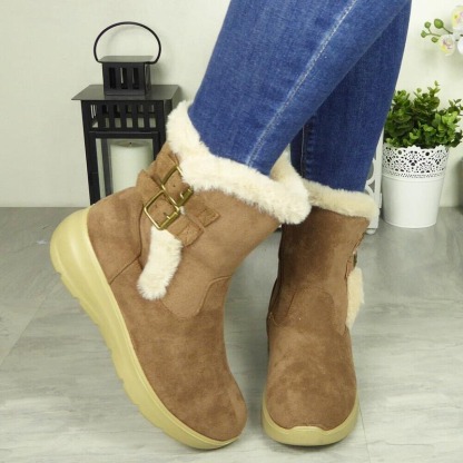 Women's Buckle Fleece Warm Lined Zip Boots