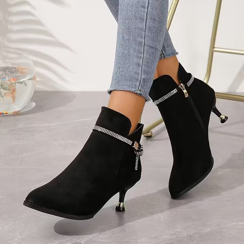 Women's Rhinestone Heeled Boots