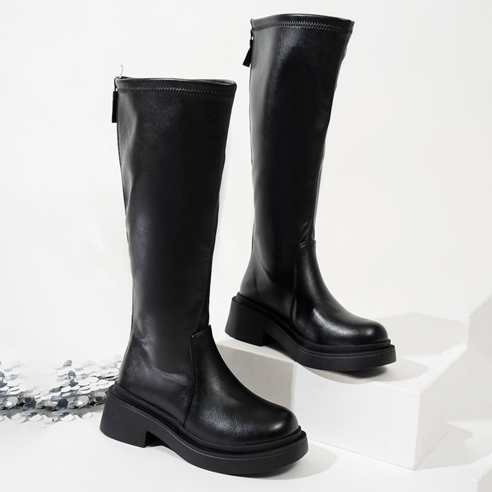 Knee-Length Thick Heel Leather Boots