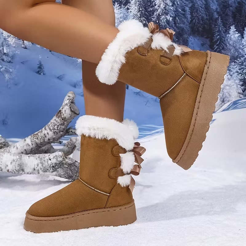 Women's Plush Bow Snow Boots