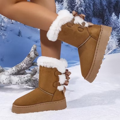 Women's Plush Bow Snow Boots