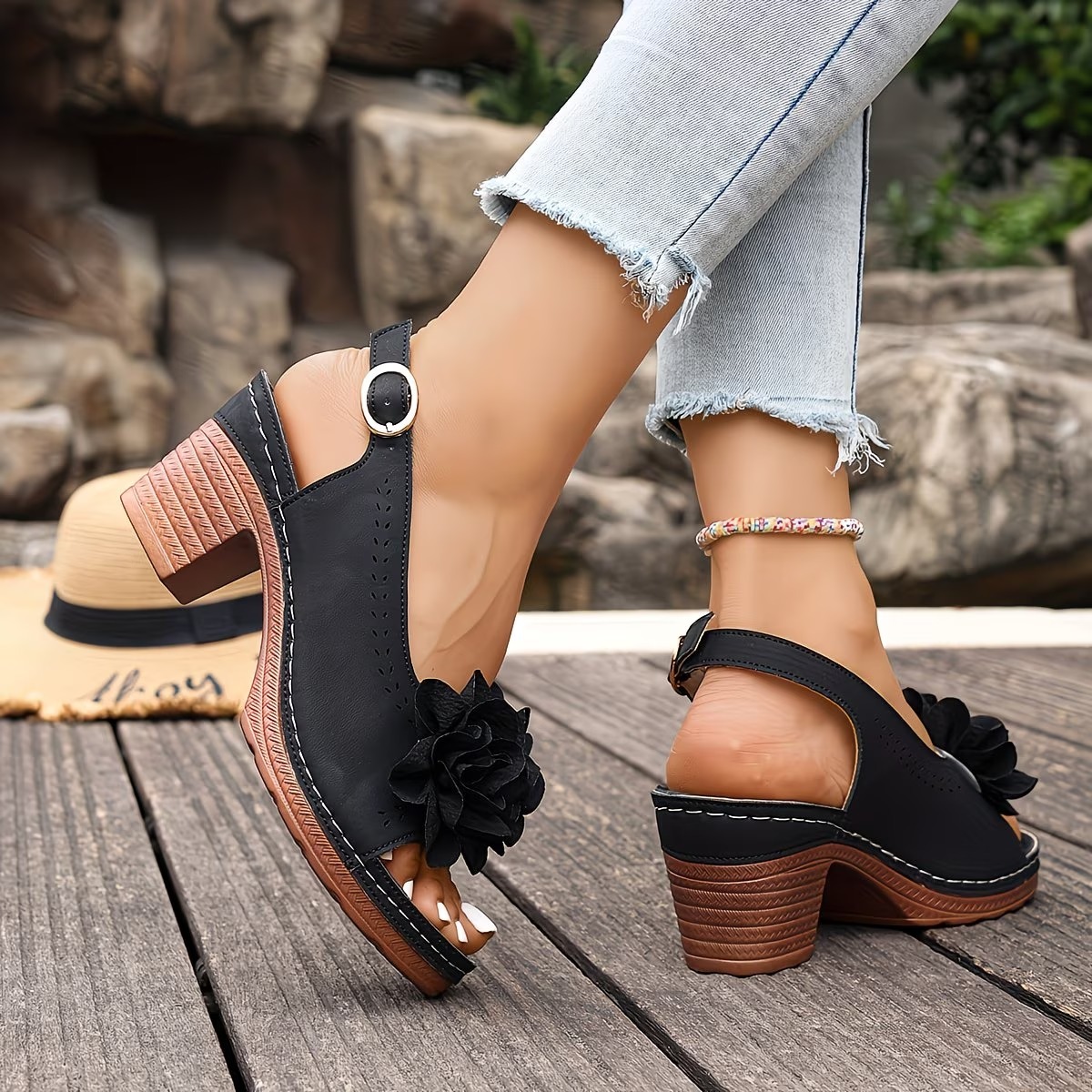 Women's Stylish Floral Chunky Heels