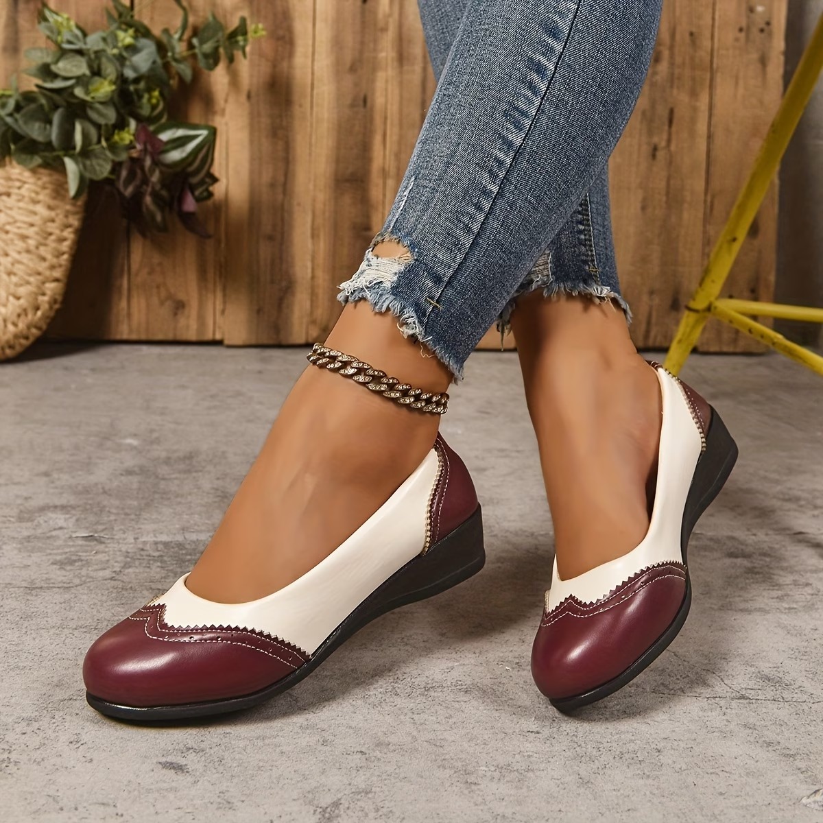 Women's Color Block Wedge Loafers