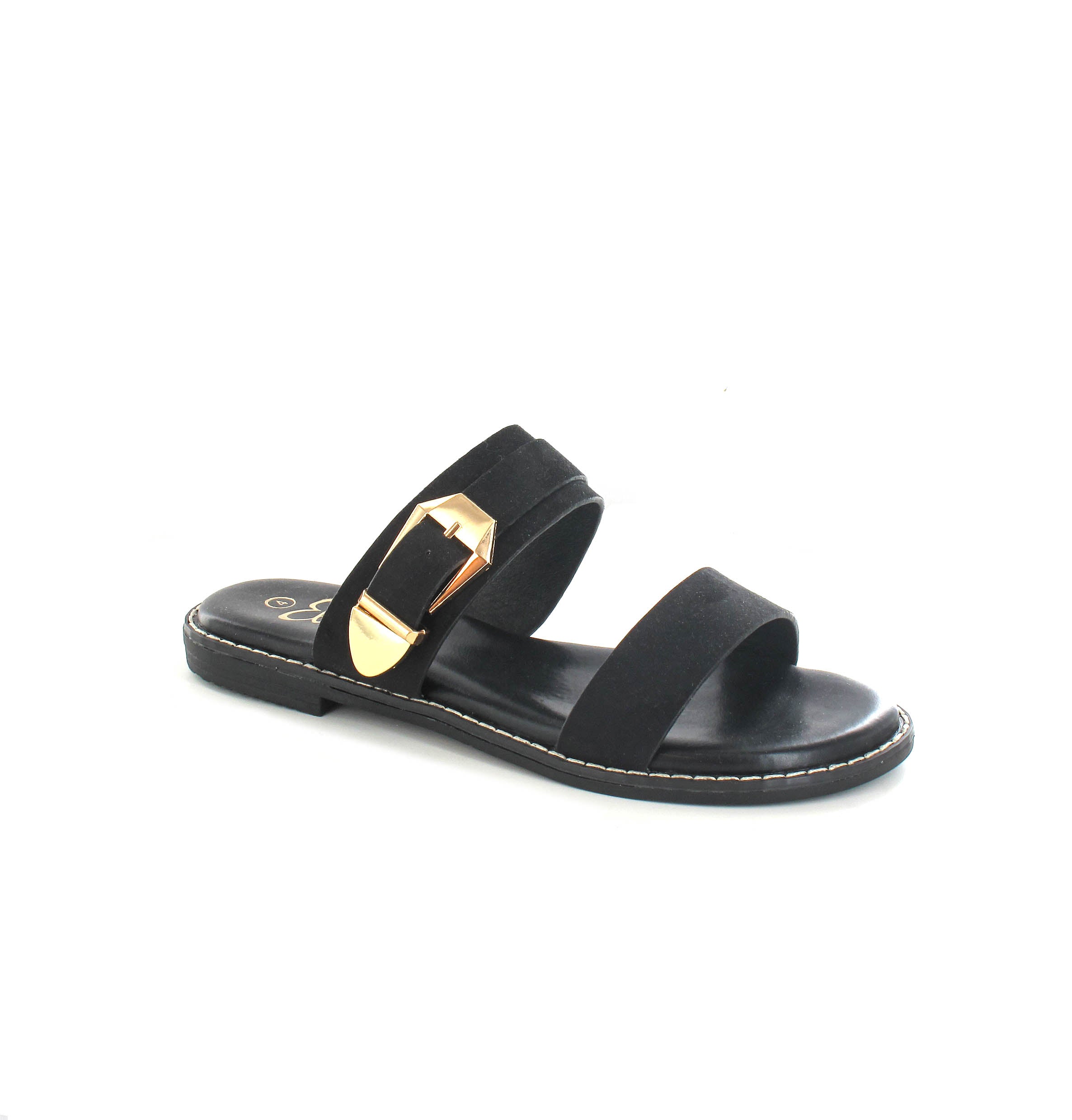 Buckled Flat Open Toe Slip-On Sandal