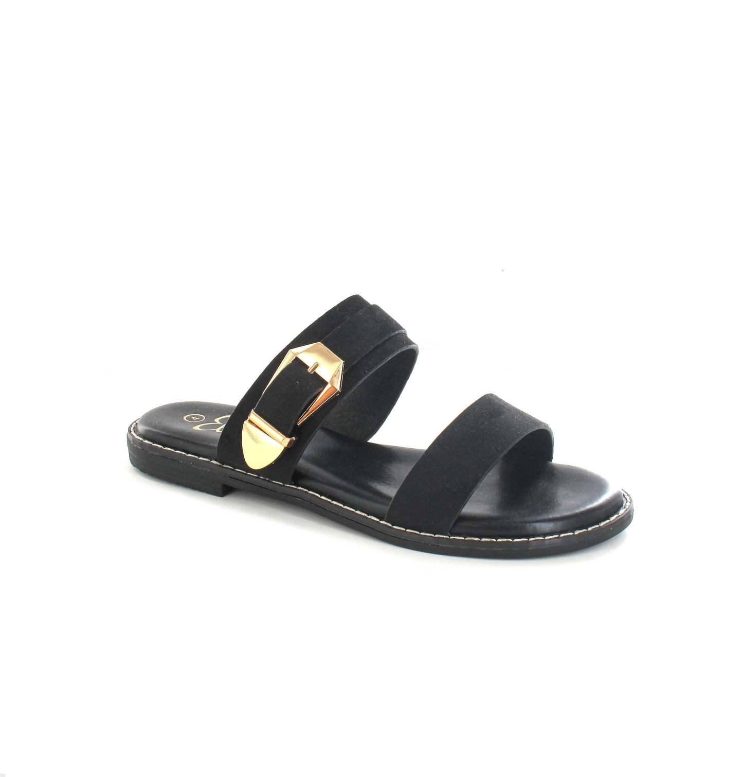 Buckled Flat Open Toe Slip-On Sandal