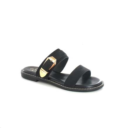 Buckled Flat Open Toe Slip-On Sandal