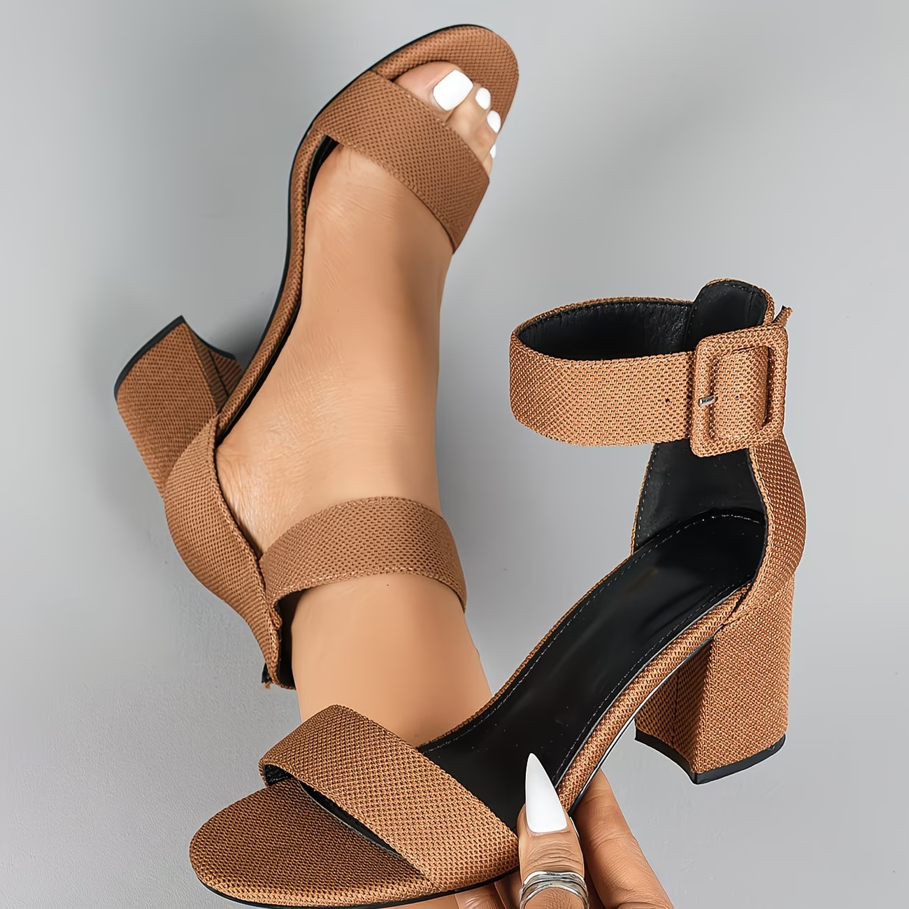 Women's Adjustable Ankle Strap Chunky Heels