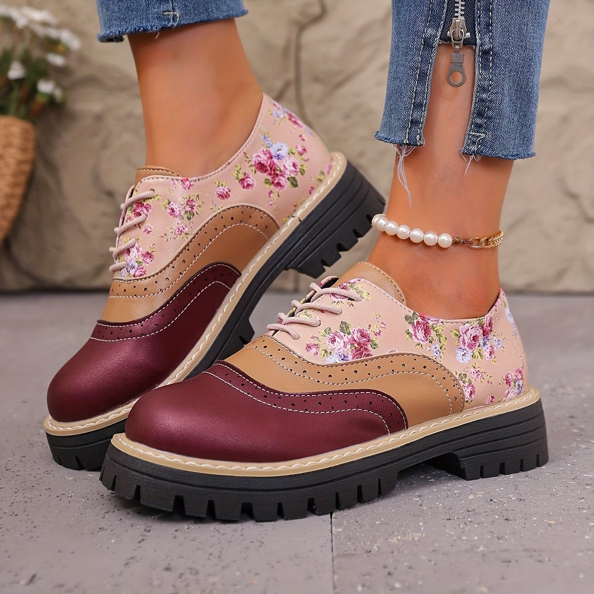 Women's Floral Brogue Single Loafers