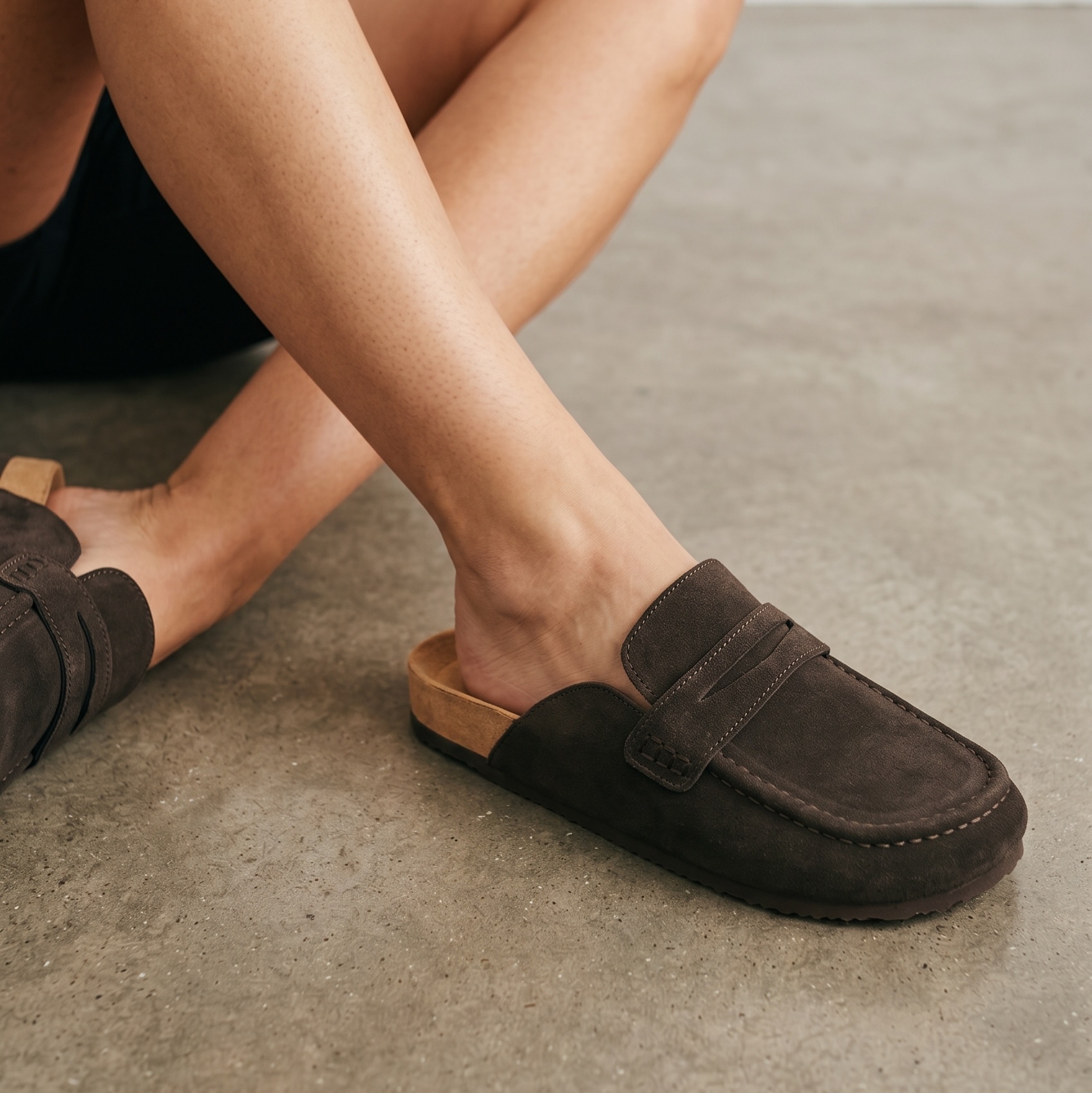 Cow Suede Leather Flat Loafer Mule Clogs