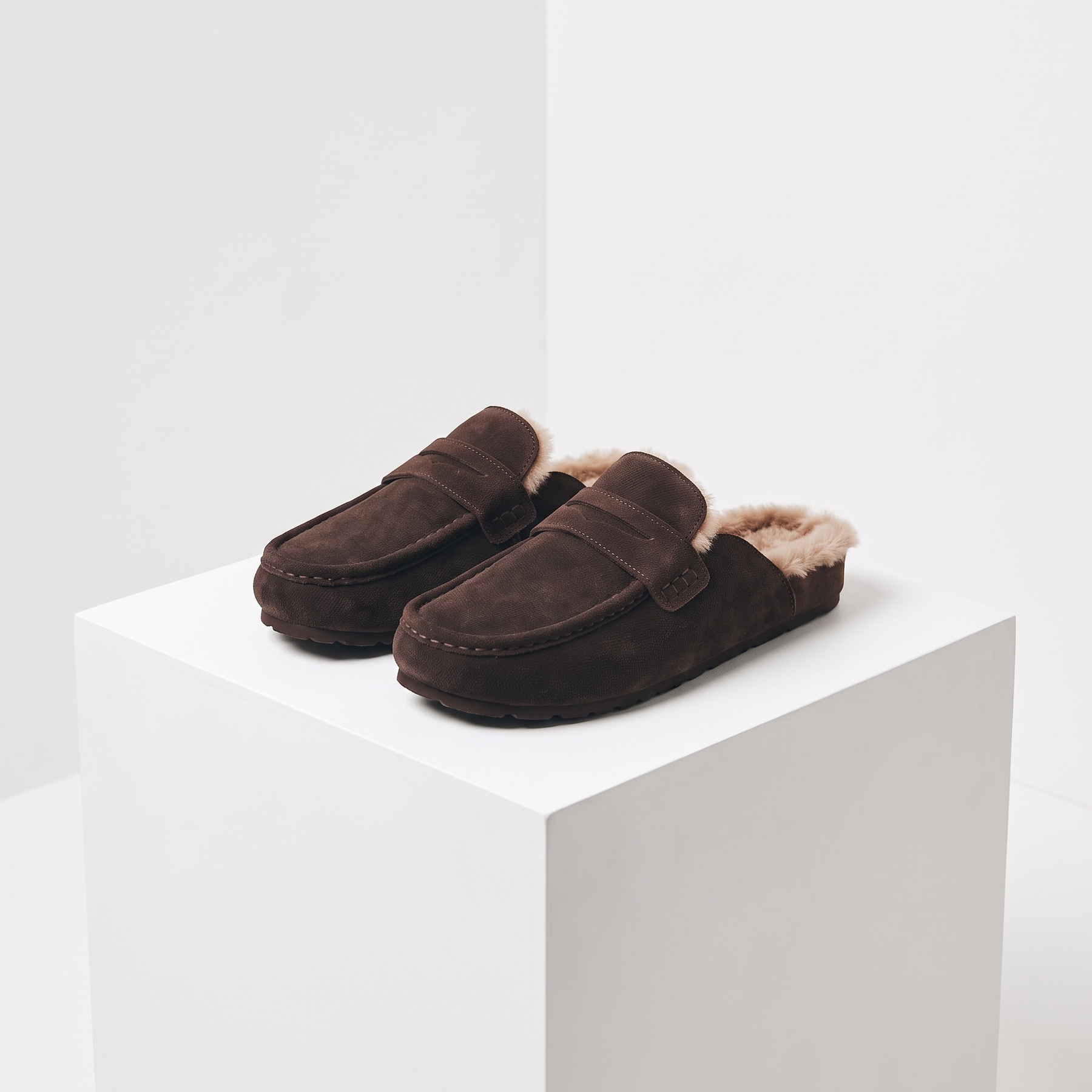 Cow Suede Leather Fur Lined Flat Loafers