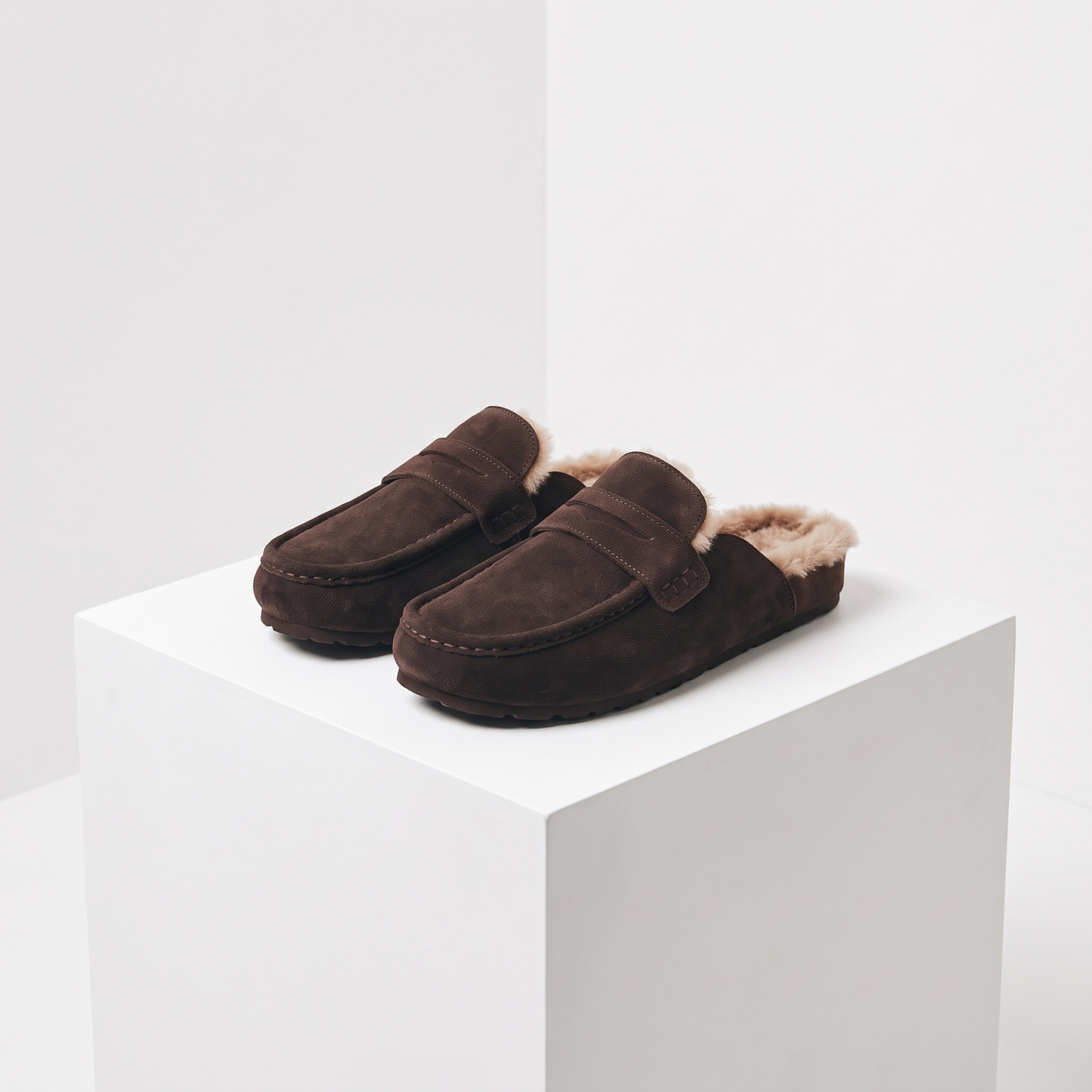 Cow Suede Leather Fur Lined Flat Loafers