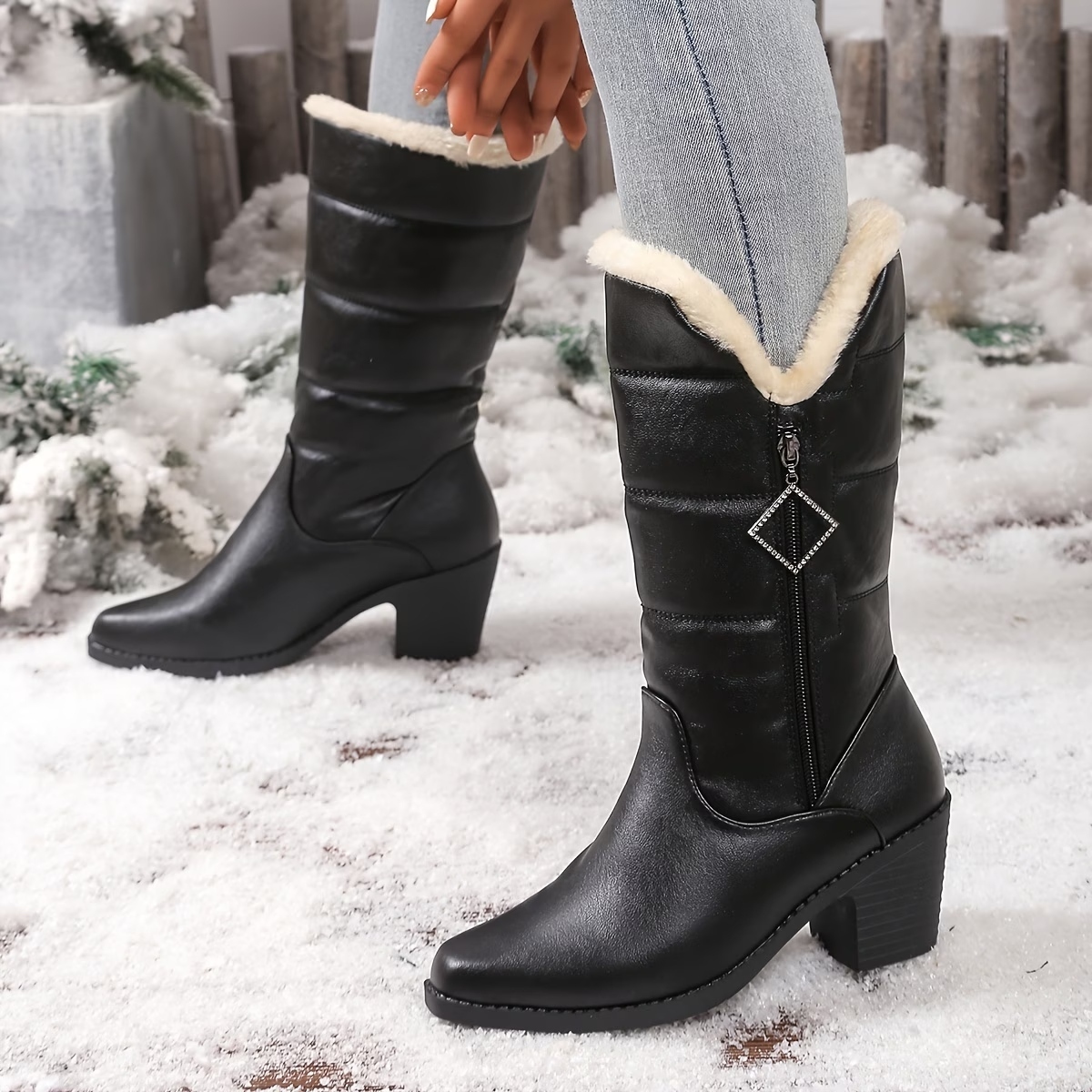 Women's Solid Color Side Zipper Boots