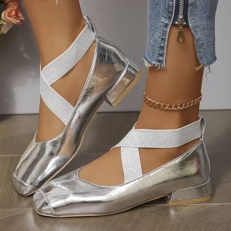 Women's Low-heeled Cross-elastic Single Shoes