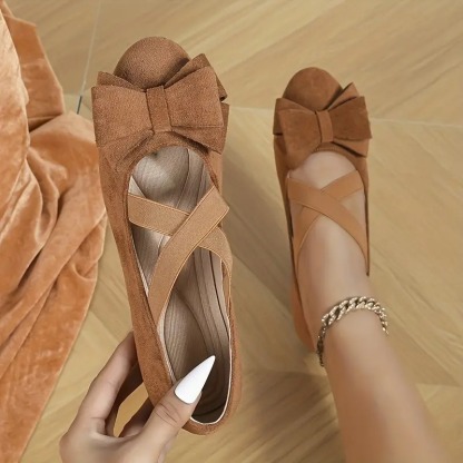 Womens Solid Color Bowknot Ballet Flats