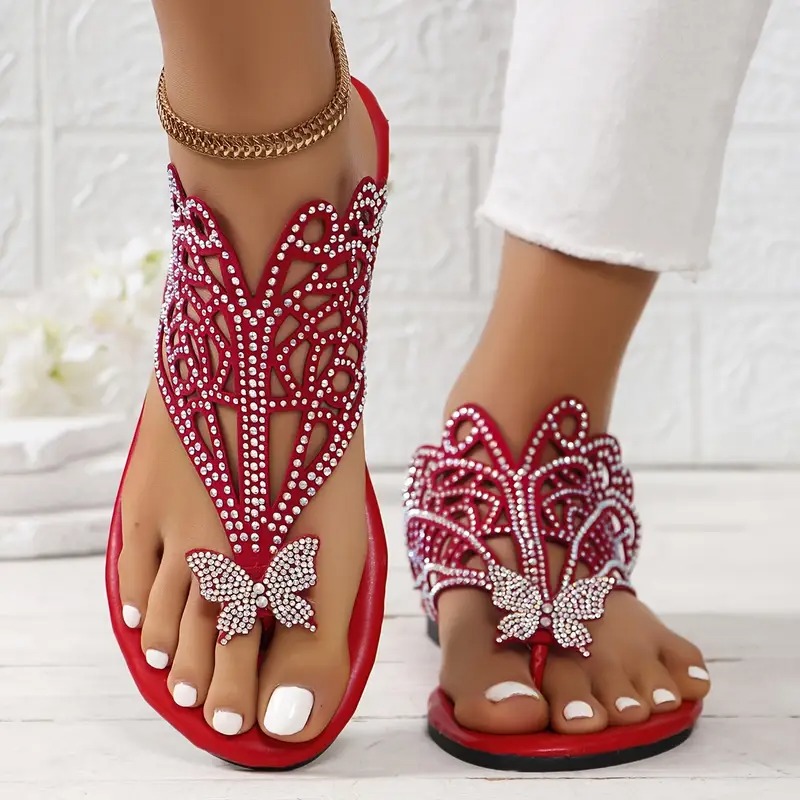 Stylish Faux Cover Butterfly Flat Sandals
