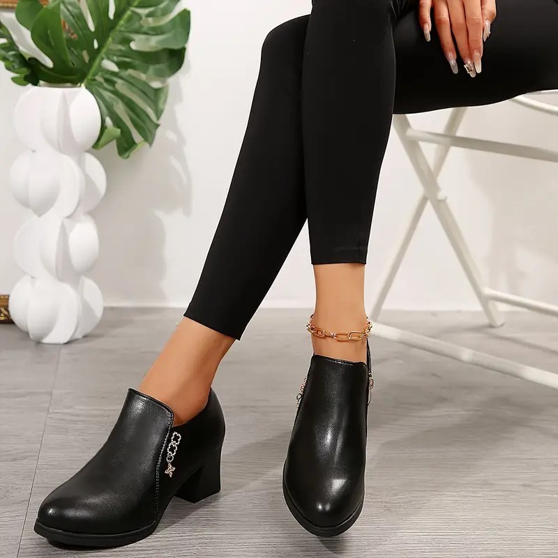 Crystal Side Zipper High Heel Loafer