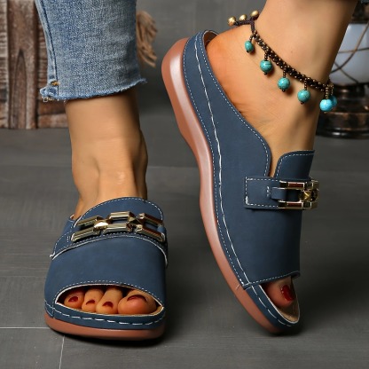 Women's Golden Buckle Slip-On Sandals