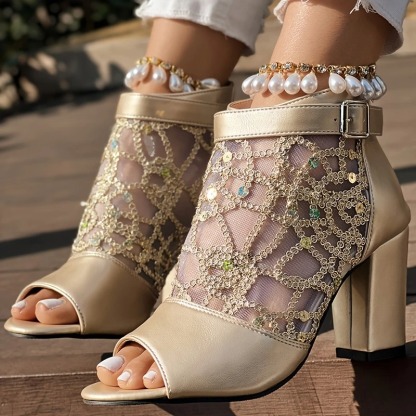 Sparky Fish Mouth Chunky Heel Sandals