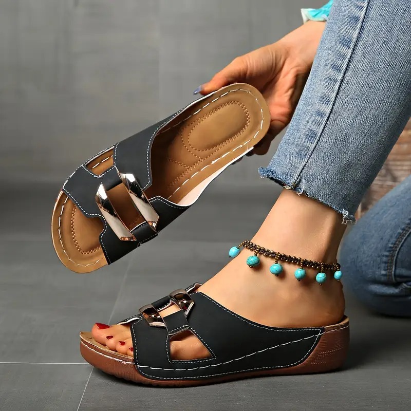 Women's Slip-On Buckle Straps Wedge Sandals