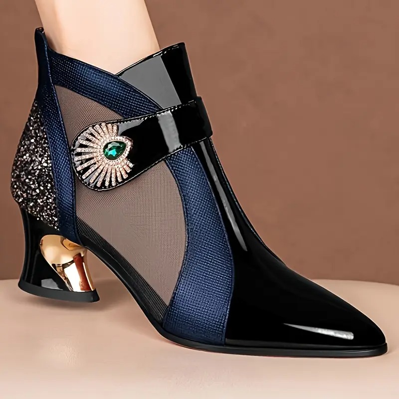 Women's Rhinestone Band Mesh Boots