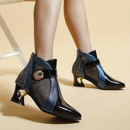 Women's Rhinestone Band Mesh Boots