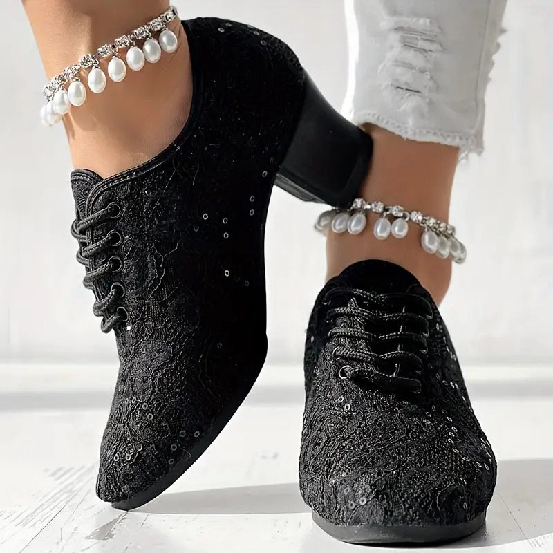 Closed Toe Lace-Up Latin Dance Heels
