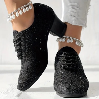Closed Toe Lace-Up Latin Dance Heels
