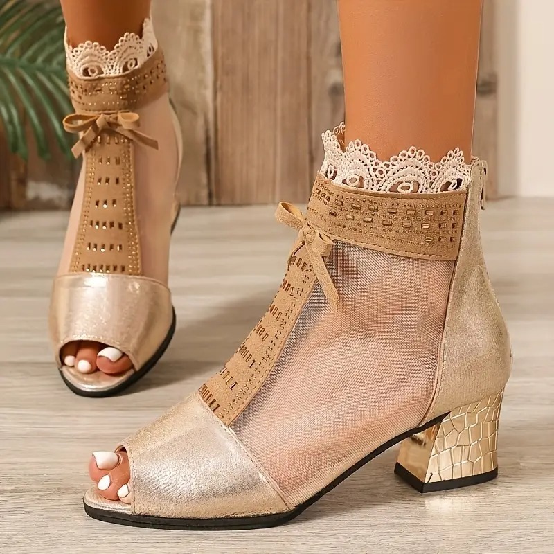 Women's Elegant Mesh Chunky Boots