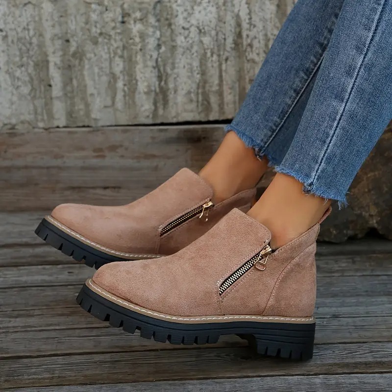 Women's Golden-Tone Zipper Ankle Boots