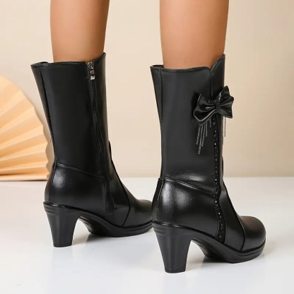 Women's Bowknot Chunky Heel Boots